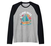 I Love Ibiza Vela Sol Mar Diversión Estilo Retro Camiseta Manga Raglan