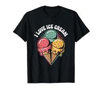 I Love Ice Cream - Cono de Postre Divertido Camiseta gráfica económica, Hombre, Negro, M