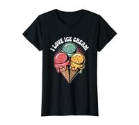 I Love Ice Cream - Cono de Postre Divertido Camiseta gráfica económica, Mujer, Negro, M