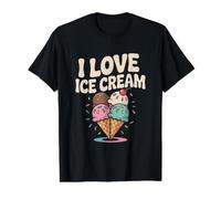 I Love Ice Cream Delicioso Cono Divertido Camiseta gráfica económica, Hombre, Negro, M