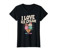 I Love Ice Cream Delicioso Cono Divertido Camiseta gráfica económica, Mujer, Negro, S