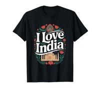 I Love India Taj Mahal Arte Floral India Camiseta gráfica económica, Hombre, Negro, M
