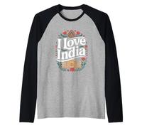 I Love India Taj Mahal Arte Floral India Camiseta Manga Raglan