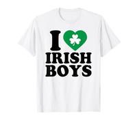 I Love Irish Boys Shirt Green Heart Shamrock St Patricks Day Camiseta