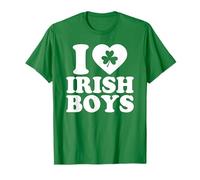 I Love Irish Boys Shirt Green Heart Shamrock St Patricks Day Camiseta