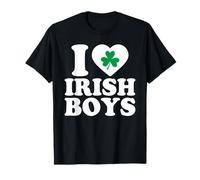 I Love Irish Boys Shirt Green Heart Shamrock St Patricks Day Camiseta