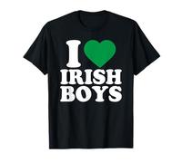 I Love Irish Boys Shirt Green Heart Shamrock St Patricks Day Camiseta