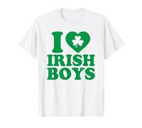 I Love Irish Boys Shirt Green Heart Shamrock St Patricks Day Camiseta