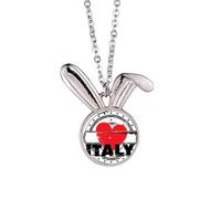 I love italy word love heart shape Rabbit Necklace Pendant Bunny Animal Jewelry Gift