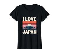I Love Japan Monte Fuji Cherry Blossoms Retro Camiseta gráfica económica, Mujer, Negro, S