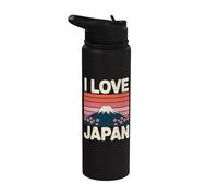 I Love Japan Monte Fuji Cherry Blossoms Retro Stainless Steel Insulated Water Bottle