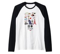 I Love Japan, Wonderful Japan Childish Culture Doodles Camiseta Manga Raglan