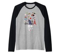 I Love Japan, Wonderful Japan Childish Culture Doodles Camiseta Manga Raglan