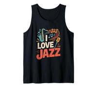 I Love Jazz Saxofón Notas Musicales Diversión Camiseta sin Mangas