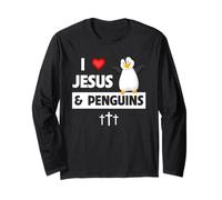 I Love Jesus and Penguins Biblia cristiana de aves sin vuelo Manga Larga