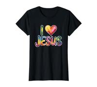I Love Jesus Camiseta gráfica económica, Mujer, Negro, S