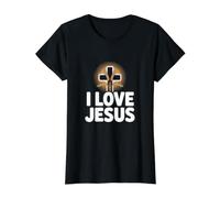 I Love Jesus Cross Trigo Fiel Mensaje Camiseta gráfica económica, Mujer, Negro, S