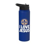 I Love Jesus Cross Trigo Fiel Mensaje Stainless Steel Insulated Water Bottle