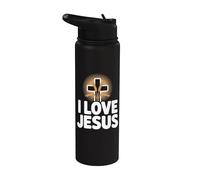 I Love Jesus Cross Trigo Fiel Mensaje Stainless Steel Insulated Water Bottle