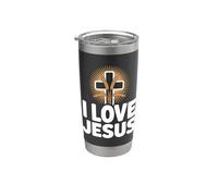 I Love Jesus Cross Trigo Fiel Mensaje Vaso térmico de acero inoxidable de doble pared
