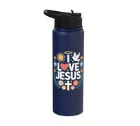 I Love Jesus Dove Sun Cross Arte Floral Stainless Steel Insulated Water Bottle