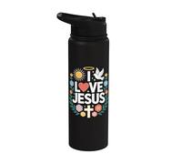 I Love Jesus Dove Sun Cross Arte Floral Stainless Steel Insulated Water Bottle