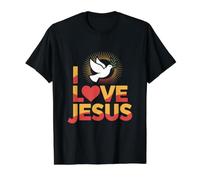 I Love Jesus Dove Sunburst Paz Faith Camiseta gráfica económica, Hombre, Negro, S