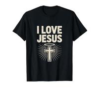 I Love Jesus Halo Cross Devotion Fiel Camiseta gráfica económica, Hombre, Negro, L