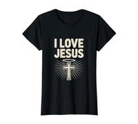 I Love Jesus Halo Cross Devotion Fiel Camiseta gráfica económica, Mujer, Negro, XL