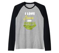 I Love Jesus & Pickles - Amante de los pepinillos Vegetarianos religiosos Camiseta Manga Raglan