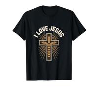 I Love Jesus Trigo Cruz Sunburst Faith Camiseta gráfica económica, Hombre, Negro, XL