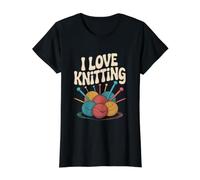 I Love Knitting Yarn Entusiasta Fun Camiseta gráfica económica, Mujer, Negro, XS