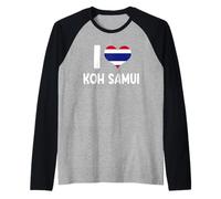 I Love KOH Samui Island Tailandia Bandera Tailandesa Corazón Camiseta Manga Raglan