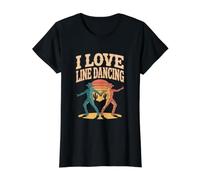 I Love Line Dancing Cowboy Siluetas Puesta del Sol Camiseta gráfica económica, Mujer, Negro, XS