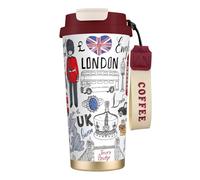 I Love London - Botella de agua con tapa con popote, de acero inoxidable, boca ancha, aislada, a prueba de fugas, para mujer, color rojo