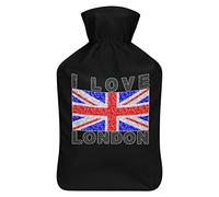 I Love London City - Botella de agua de goma con cubierta de felpa suave, bolsa de agua caliente para invierno, manos y pies, protección contra el frío, 1000 ml