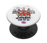 I Love London, Cool London UK Skyline Illustration Graphic PopSockets PopGrip Adhesivo