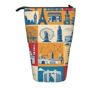 I Love London - Estuche telescópico de poliéster para lápices, organizador de oficina, color negro, tamaño único, Art Deco, Black, Talla única, Decoración de arte