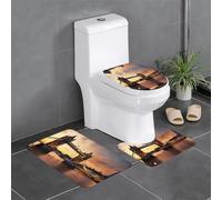 I Love London - Juego de 3 alfombras de baño con diseño de Londres, en forma de U, tapa en forma de O