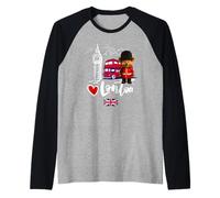 I Love London, London UK Teddy Bear Sketch Drawing Skyline Camiseta Manga Raglan