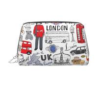 I Love London - Neceser de maquillaje con divisor, bolsa de aseo de viaje portátil, Silver, One Size