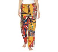 I Love London - Pantalones de pijama de franela para mujer, suaves, cálidos y adorables para máxima comodidad, Negro, XXL
