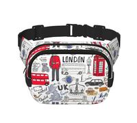 I Love London - Riñonera de capa cuadrada con estampado de Londres, color negro con correa ajustable, Negro -, Talla única