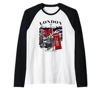 I Love London UK Flag with London Skyline Graphic London Camiseta Manga Raglan