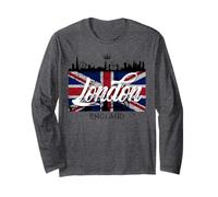 I Love London UK Flag with London Skyline Graphic London Manga Larga