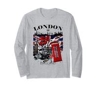 I Love London UK Flag with London Skyline Graphic London Manga Larga