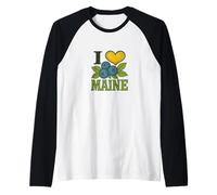 I Love Maine Blueberries Arte Mainer Camiseta Manga Raglan