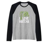 I Love Matcha - Hojas de té con diseño de batidor Camiseta Manga Raglan