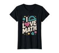 I Love Math Corazón Geometría Transportador Formas Camiseta gráfica económica, Mujer, Negro, M