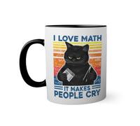 I Love Math It Makes People Cry Funny Black Cat Taza de color negro con mango a juego 330ml